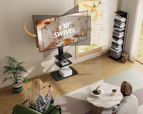 Black Floor TV Stand for 32-75 Inch TVs with Height Adjustment and Swivel - Basic Style
