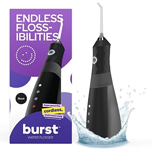 Burst Electric Water Flosser for Teeth Cleaning - Black, 3 Modes, Portable & Waterproof
