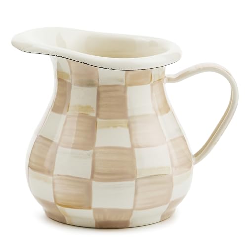 Enamel Creamer with Check Pattern - Brown and White Mocha Check - Kitchen Decor