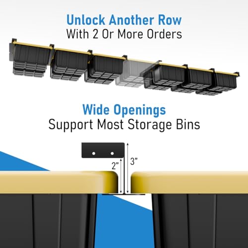 HANDT 6 Bins Garage Ceiling Storage Rack - Heavy Duty Overhead Shelving System, Connectable Metal Rails, Supports Up To 100 Lb, Black