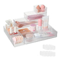 7 PCS Clear Drawer Organizer Bins with Locking Clips - Stackable Interlocking Makeup Vanity Organizer Trays for Bathroom, Cosmetics, Kitchen, Office - Acrylic Storage Containers Set