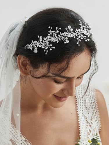 Silver Bridal Headpiece Headband for Wedding Hair Accessories - SWEETV