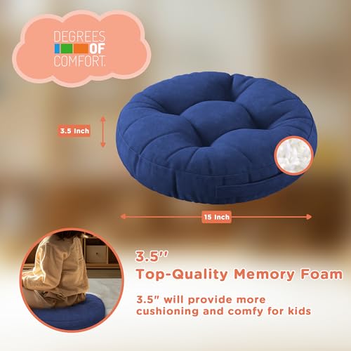 Degrees of Comfort 15-Inch Round Kids Floor Cushions - Pack of 8, Portable Classroom Seating