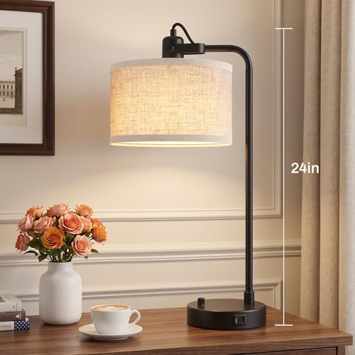 Black Adjustable Bedside & Table Lamp Set of 2 with USB-C & A, Dimmable, Remove Shade - Variation Black-A