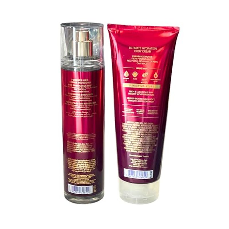 Bath & Body Works FOREVER RED Fine Fragrance Mist & Ultimate Hydration Body Cream 2pc Gift Set with a Red Bow for Holidays ? Full Size