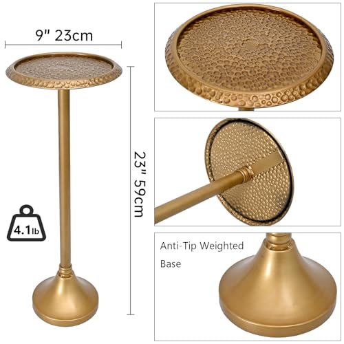Antique Gold Hammered Drink Table – SwallowLiving 23in Side Table, Brass Brass Finish
