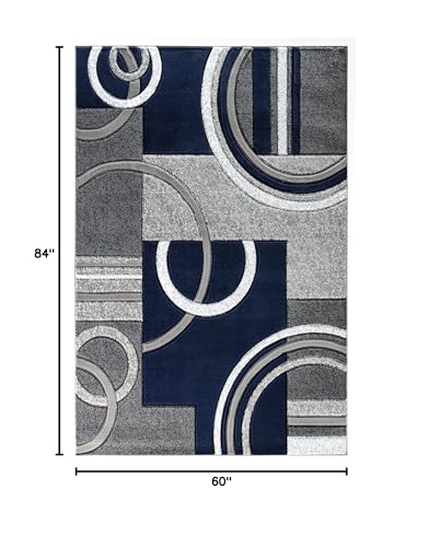 Modern Navy 5x7 Area Rug - Soft Hand Carved Fluffy Carpet for Living & Bedroom