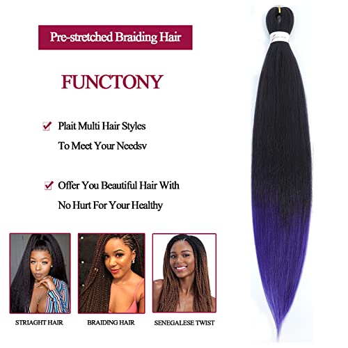 Pre Stretched Braiding Hair 26 Inch - 8 Packs Soft Synthetic Yaki Extensions for Braids & Hot Water Setting - Purple/1B