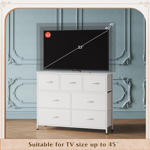 WLIVE White 7-Drawer Dresser & TV Stand for Bedroom Storage
