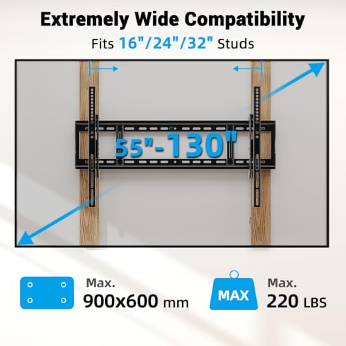 Heavy Duty Tilting Wall Mount for 55-130 Inch TVs - VESA 900x600, 220 lbs