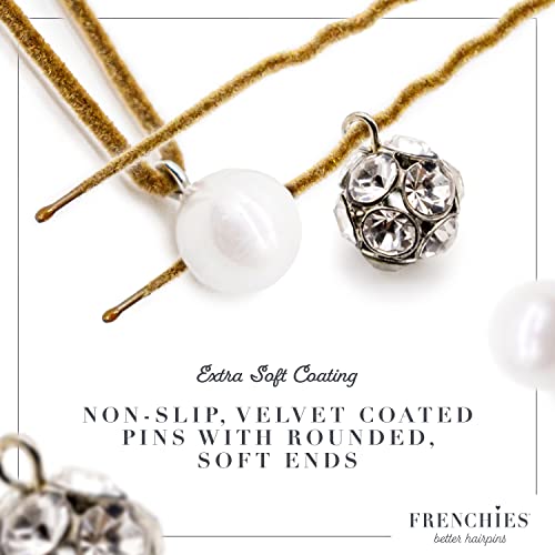 Frenchies Velvet-Coated French Hair Pins with Pearls & Crystals - Blond, 20 Pack