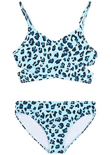 Kanu Surf Girls' Coral Reef Beach Sport Wrap Bikini 2-Piece Swimsuit - Blue Leopard, Size 14