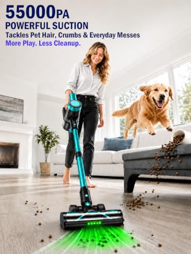 Teal Cordless Stick Vacuum Cleaner 500W 55KPa Self-Standing Home Vacuum