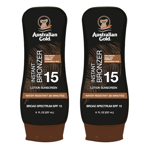 Australian Gold Body Lotion Sunscreen SPF 15 with Instant Bronzer - 2 Pack, 8 Fl Oz Each