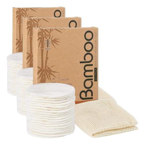 Reusable Makeup Remover Pads Set of 21 with Laundry Bag - Organic Bamboo Cotton, Gentle for All Skin Types