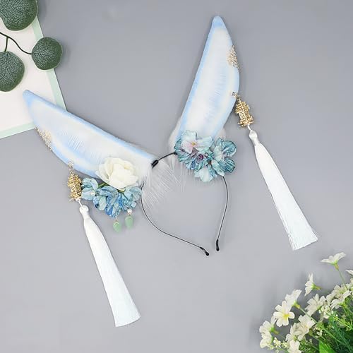 Yhdw-Blue Faux Fur Bunny Ears Headband for Cosplay & Party Accessories