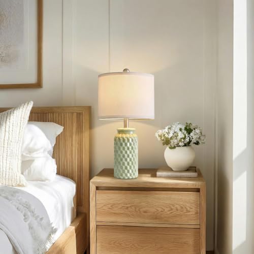 20.5-Inch Green Ceramic Bedside Lamps Set of 2 with Linen Shades