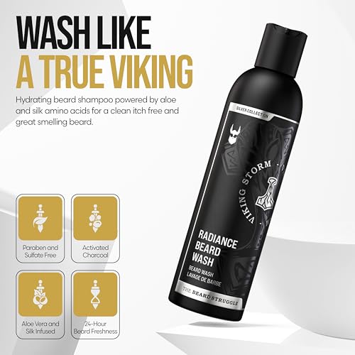 The Beard Struggle Radiance Beard Wash ? Silver Collection, Viking Storm ? Deep Clean & Hydrated Care ? Beard Cleanser for Men (8 fl oz)
