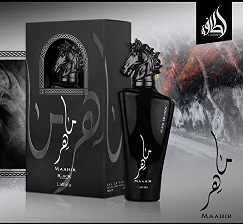Lattafa Maahir Black Edition Unisex Eau de Parfum Spray - Amber Spicy, 3.4 Fl Oz