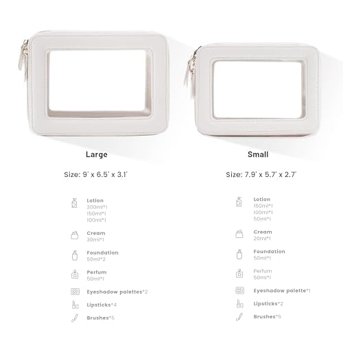 Off-White Large Travel Makeup Bag Organizer - Waterproof Cosmetic Pouch for Women