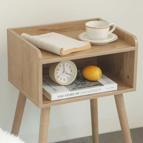 MaxSmeo Set of 2 Rustic Walnut End Tables - Mid Century Side Tables with Storage