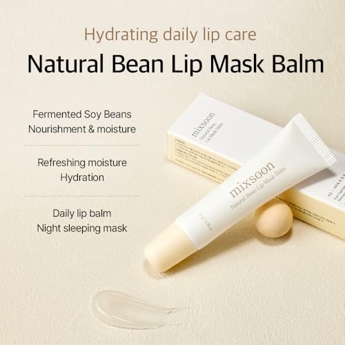 mixsoon Natural Bean Lip Mask Balm - Hydrated Lips, Softening, Fermented Bean and Shea Butter, Vegan Formula for Smooth Lip Balm 11g / 0.37 fl. oz. Korean Glass Skin Care