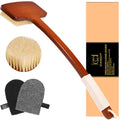ICANdOIT Natural Boar Bristle Back Scrubber Bath Brush Set with Exfoliating Glove & Curved Bamboo Handle