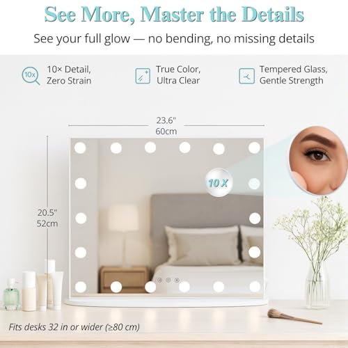 LUXFURNI Vanity Mirror with Lights, 23.6" Hollywood Makeup White
