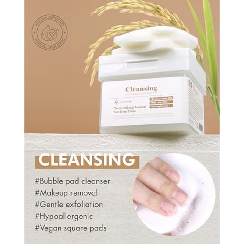 DERMAL Rice Bubble Cleansing Pad ? Makeup Remover Bubble Pads - Exfoliating and Hydrating Cleansing Pad with Korean Rice Bran Water, AHA, BHA, PHA, Fresh Green Citrus Scent, 80pads