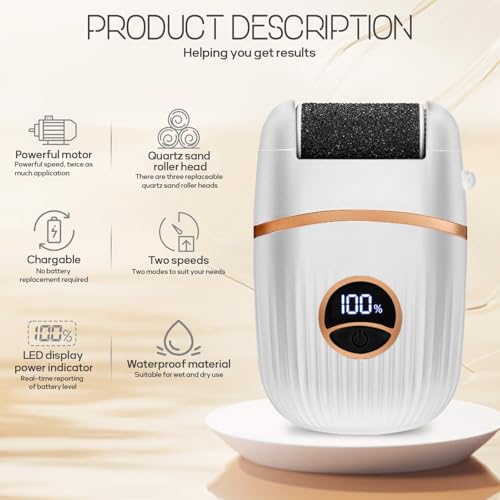 Automatic Callus Remover for Feet, Rechargeable Pedicure Tools for Feet, Electric Foot Callus Remover with 3 Roller Heads 2 Speed, Waterproof Foot File Perfect for Dead Hard Cracked Dry Skin