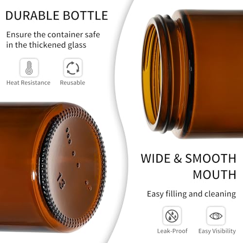 KEYWING 2oz Small Glass Jars with Black Lids, 70 Pack Amber Glass Cosmetic Jars, Round Empty Sample Container with Inner Liners for Lotions, Cream, Powders and Ointments