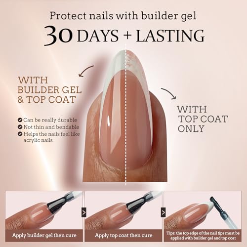 BTArtboxnails XCOATTIPS French Tip Nails, 160pcs Short Square Brown French Tip Press on Nails, French Tip Gel Nails for DIY Nail Art