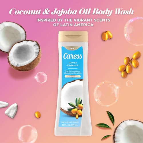 Caress Body Wash, Nourishing Coconut & Jojoba Oil 2-Pack ? Bath & Shower Essentials for Soft, Smooth Skin, 20 Oz Ea