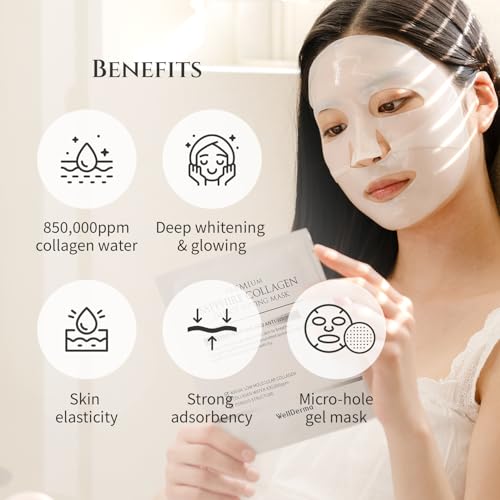 WELLDERMA Sapphire Collagen Impact Hydrogel Fitting Mask, 25g x 16 Sheets ? Hydrating & Firming Micro-Hole Sheet Mask with Collagen Water 850,294ppm, Niacinamide & Peptides