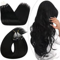 Jet Black Micro Link Hair Extensions 18 Inch 50G 50S - Natural Black, Invisible Wire, Human Hair