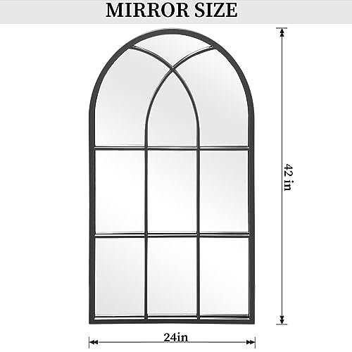 Dewfig Arched Wall Mirror 42x24 Inch Windowpane Mirror Black Variation of Windowpane-qm