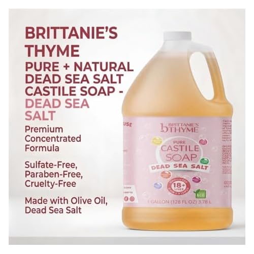 Brittanie's Pure Organic Castile Liquid Olive Oil Soap Refill, Dead Sea Salt, 1 Gallon | Face, Body Wash, Dishes, Pets & Laundry | Vegan & Gluten Free Non-GMO