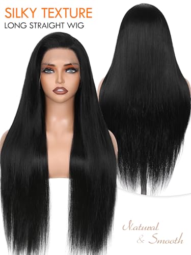 Black 13x4 Synthetic Lace Front Wig Long Straight Hair for Women
