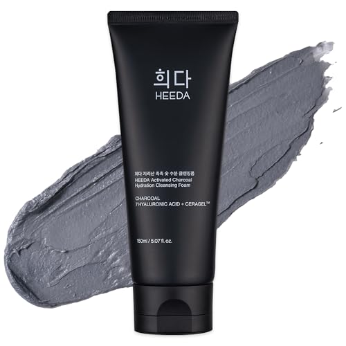 HEEDA Korean Charcoal Cleansing Foam - Hydrating Deep Pore Face Wash 5.07 Fl Oz