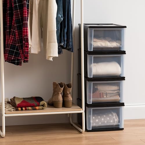 IRIS USA 17 Qt 4-Pack Medium Stackable Drawer Storage Organizer Black