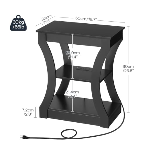 MAHANCRIS End Tables Set of 2 with Charging Station, Black (2/Black)