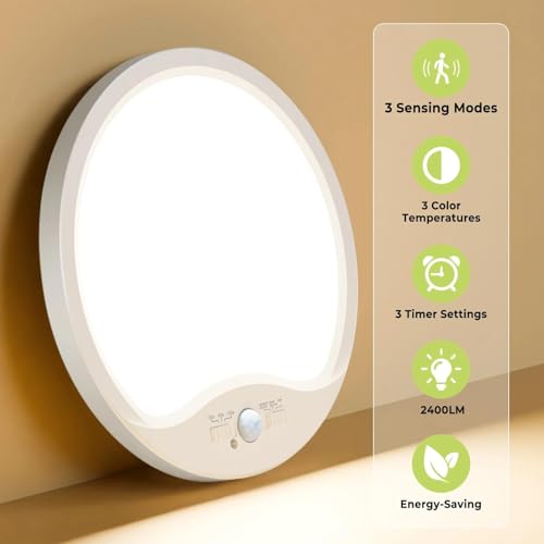 Hepside 4 Pack Motion Sensor Ceiling Lights 12 Inch 24W - White, Adjustable Color Temperatures & Timer