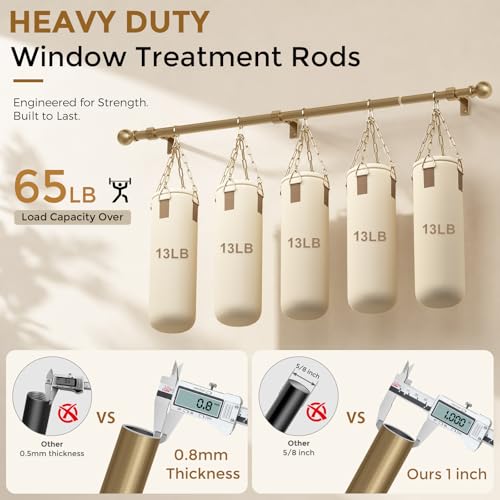 Warm Gold 2 Pack Heavy Duty Curtain Rods 36-56 Inch - Antique Brass Finish