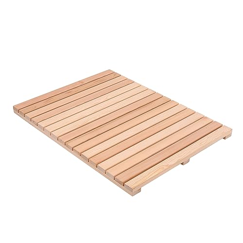 Bingaai Cedar Wood Shower Mat 31.5 x 23.6 in Non-Slip Bathroom Floor Rug