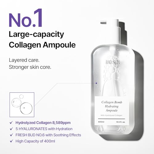 BadSkin Collagen Bomb Hydrating Ampoule 400ml – Korean Sensitive & Dry Skin Care - 13.5 Fl Oz Pack of 1