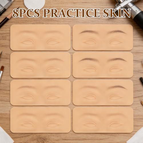 ATOMUS 8pcs Tattoo Practice Skin for Eyebrows Eyeliner 3D Permanent Makeup Silicone Fake Skin Microblading Supplies for Beginners and Experienced Artists