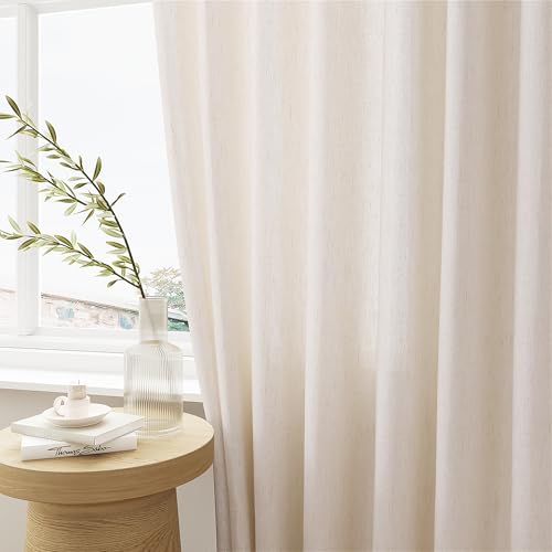 Natural Linen Sheer Pleated Curtains - 100W x 108L Cream with Variation Natural