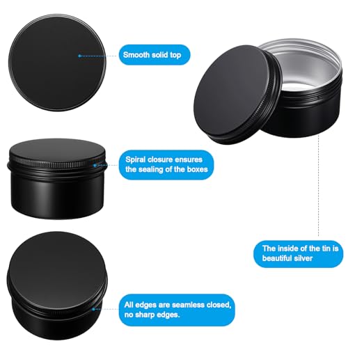 Black Aluminum Refillable Tin Cans 24 pcs 4 oz with Labels - Food & Spice Storage