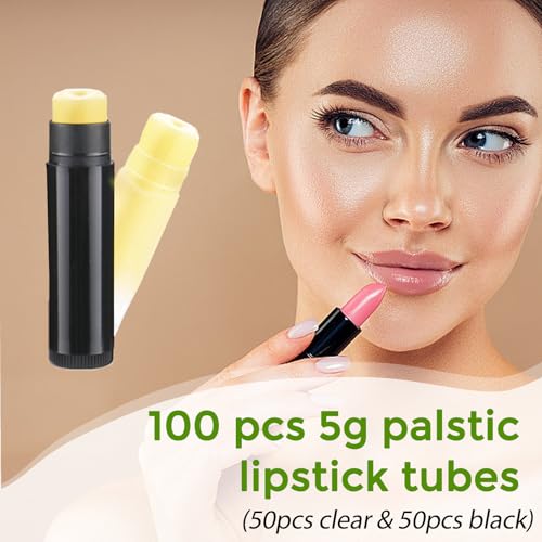 100 Pack Lip Balm Tubes with Filling Tray, Spatula & Labels - DIY Kit (Black & Clear)