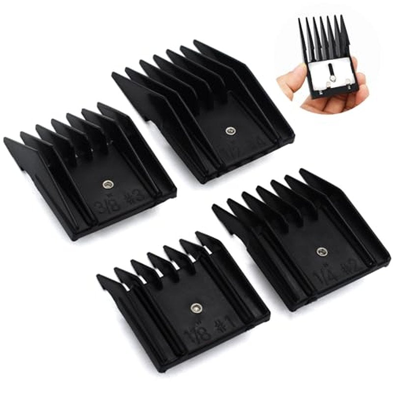 4 Pieces Professional A5-Style Animal Clipper Attachment Guard Guide Cutting Combs Set 76926-900, 1/8", 1/4", 3/8", 1/2", Compatible with Oster Classic 76 A5 Andis AG BG Wahl KM Pet Groomers (Black)